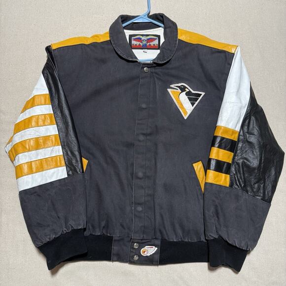 Vintage Jeff Hamilton NHL Pittsburgh Penguins Leather Varsity Jacket Large USA - Picture 2 of 12